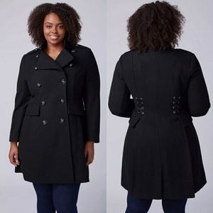 Lane Bryant wool blend pea coat with corset detail